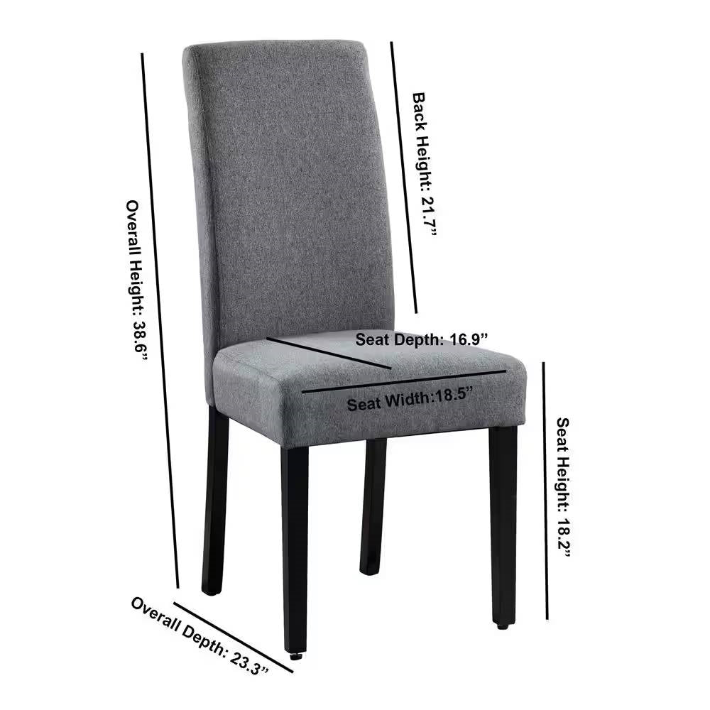 Juego de 2 sillas de comedor modernas tapizadas en tela gris con patas de madera negras
