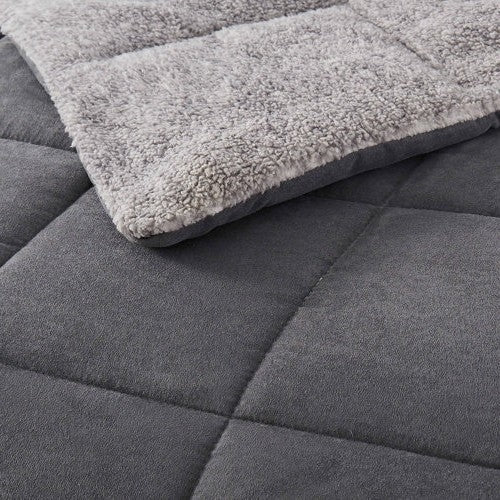 Juego de edredón Full/Queen de microgamuza reversible de felpa Sherpa en gris