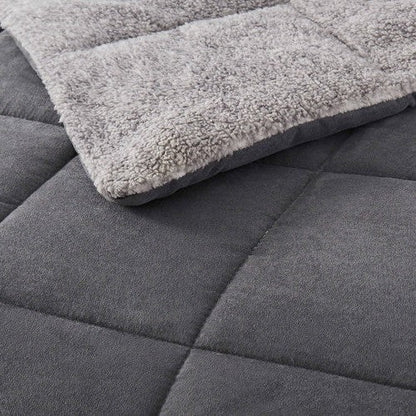 Juego de edredón Full/Queen de microgamuza reversible de felpa Sherpa en gris