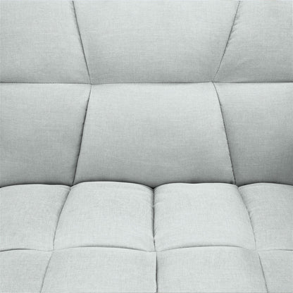 Futón convertible de lino con diseño de respaldo dividido, tapizado de felpa gris con 2 almohadas