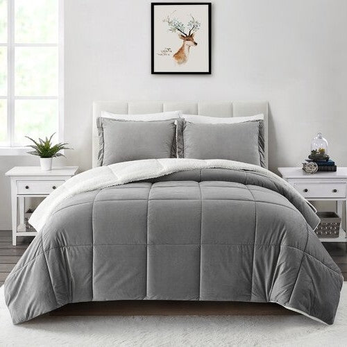 King Plush Microfiber Reversible Comforter Set in Grey - Tampa Home & Garden Store