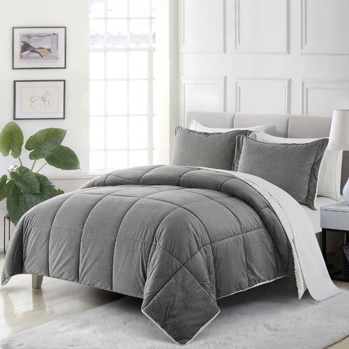 King Plush Microfiber Reversible Comforter Set in Grey - Tampa Home & Garden Store