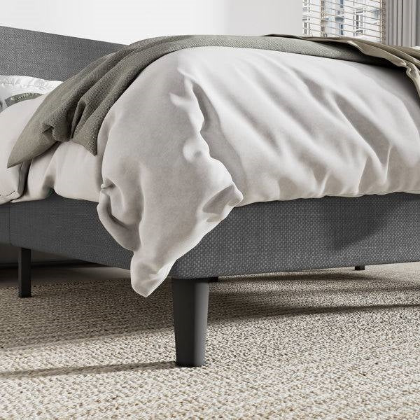 Cabecero y cama de plataforma King Size tapizados en lino mezclado con orejeras en color gris