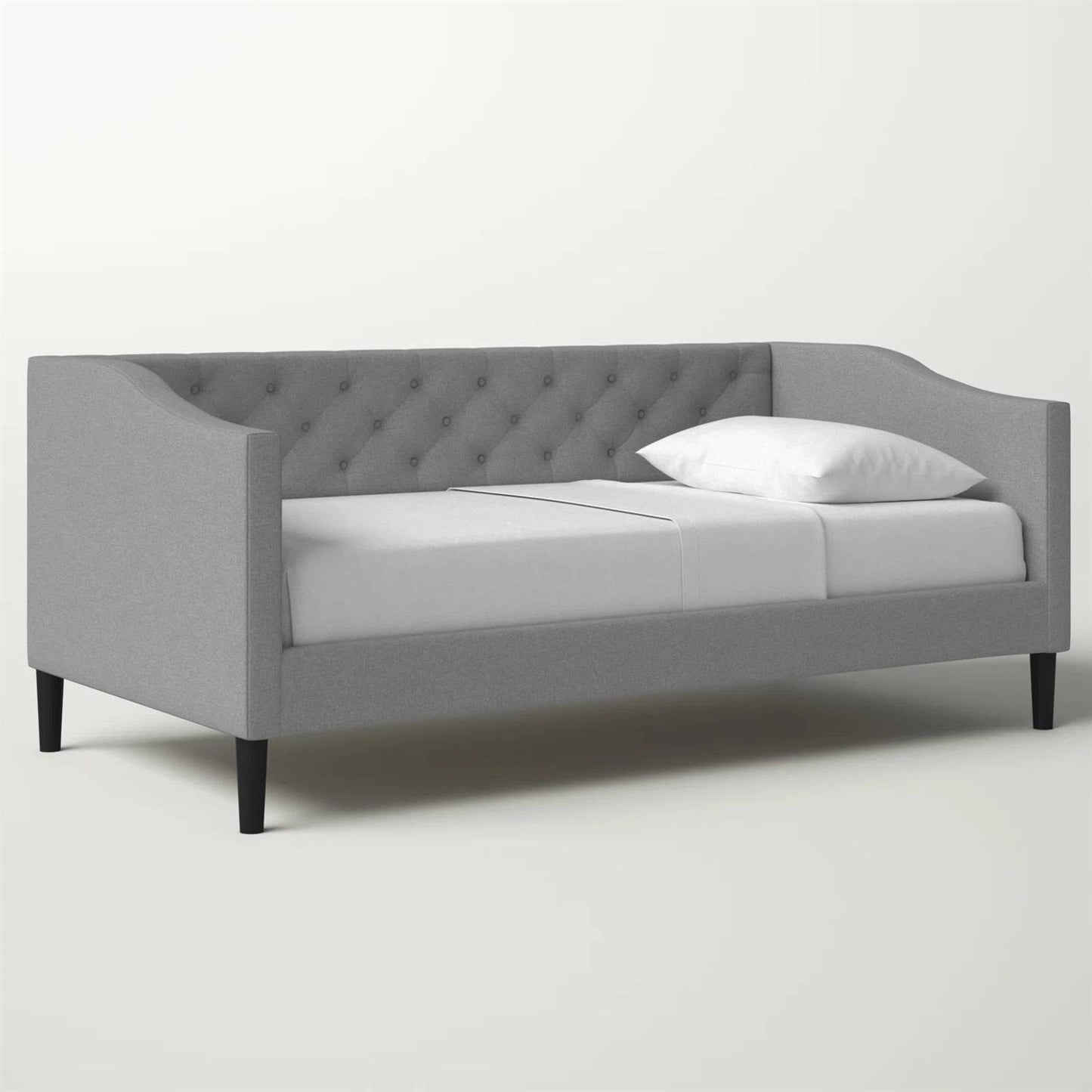 Cama nido tapizada de tela gris moderna con botones capitoné, tamaño twin