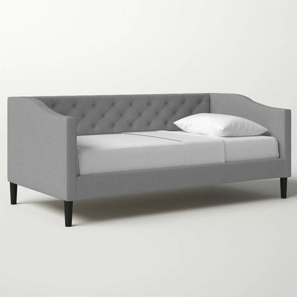 Cama nido tapizada de tela gris moderna con botones capitoné, tamaño twin