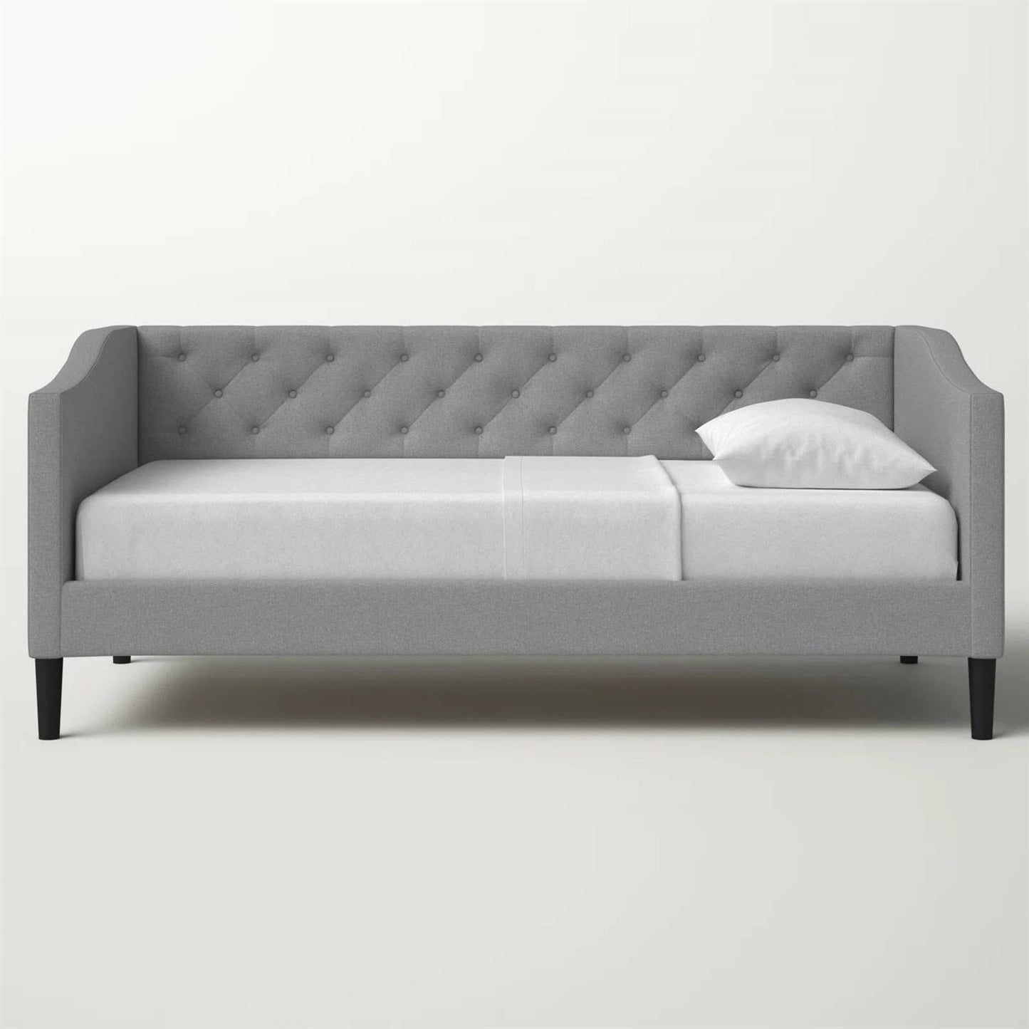 Cama nido tapizada de tela gris moderna con botones capitoné, tamaño twin