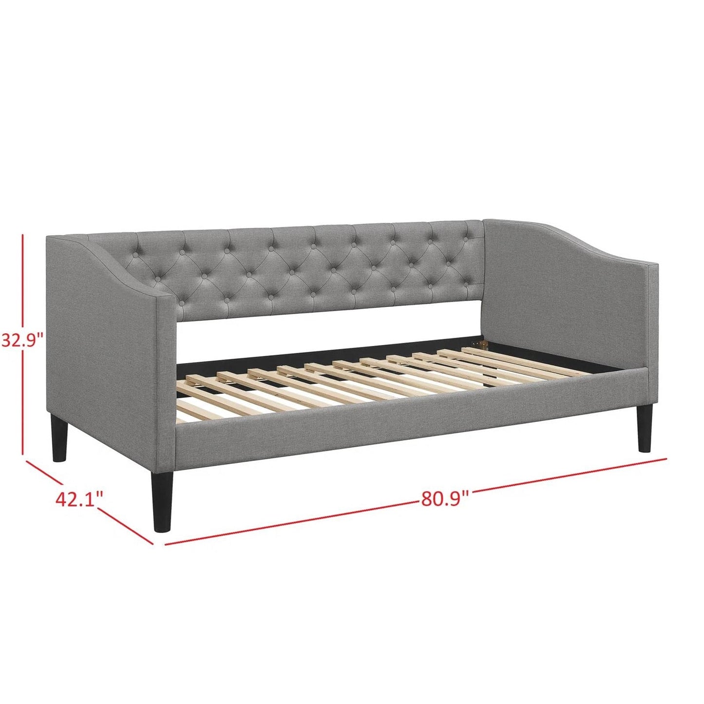 Cama nido tapizada de tela gris moderna con botones capitoné, tamaño twin