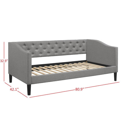 Cama nido tapizada de tela gris moderna con botones capitoné, tamaño twin