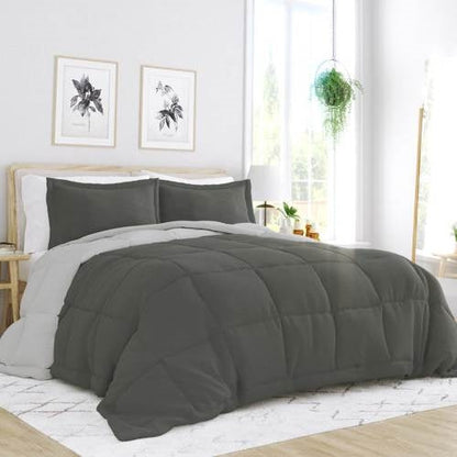 Juego de edredón reversible de microfibra de 3 piezas para cama Full/Queen en gris/gris claro