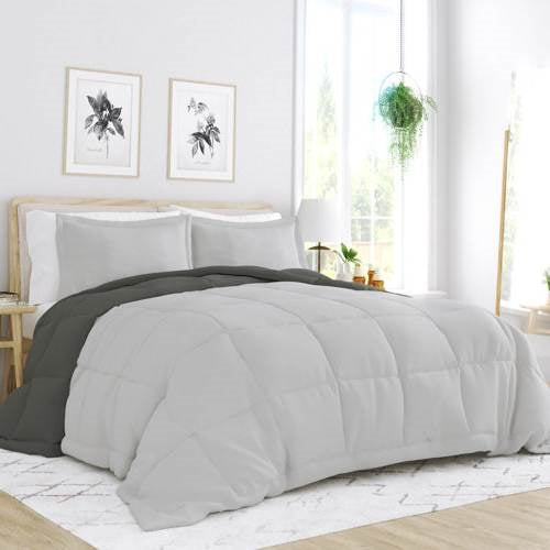 Juego de edredón reversible de microfibra de 3 piezas para cama Full/Queen en gris/gris claro
