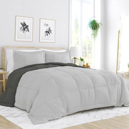 Juego de edredón reversible de microfibra de 3 piezas para cama Full/Queen en gris/gris claro