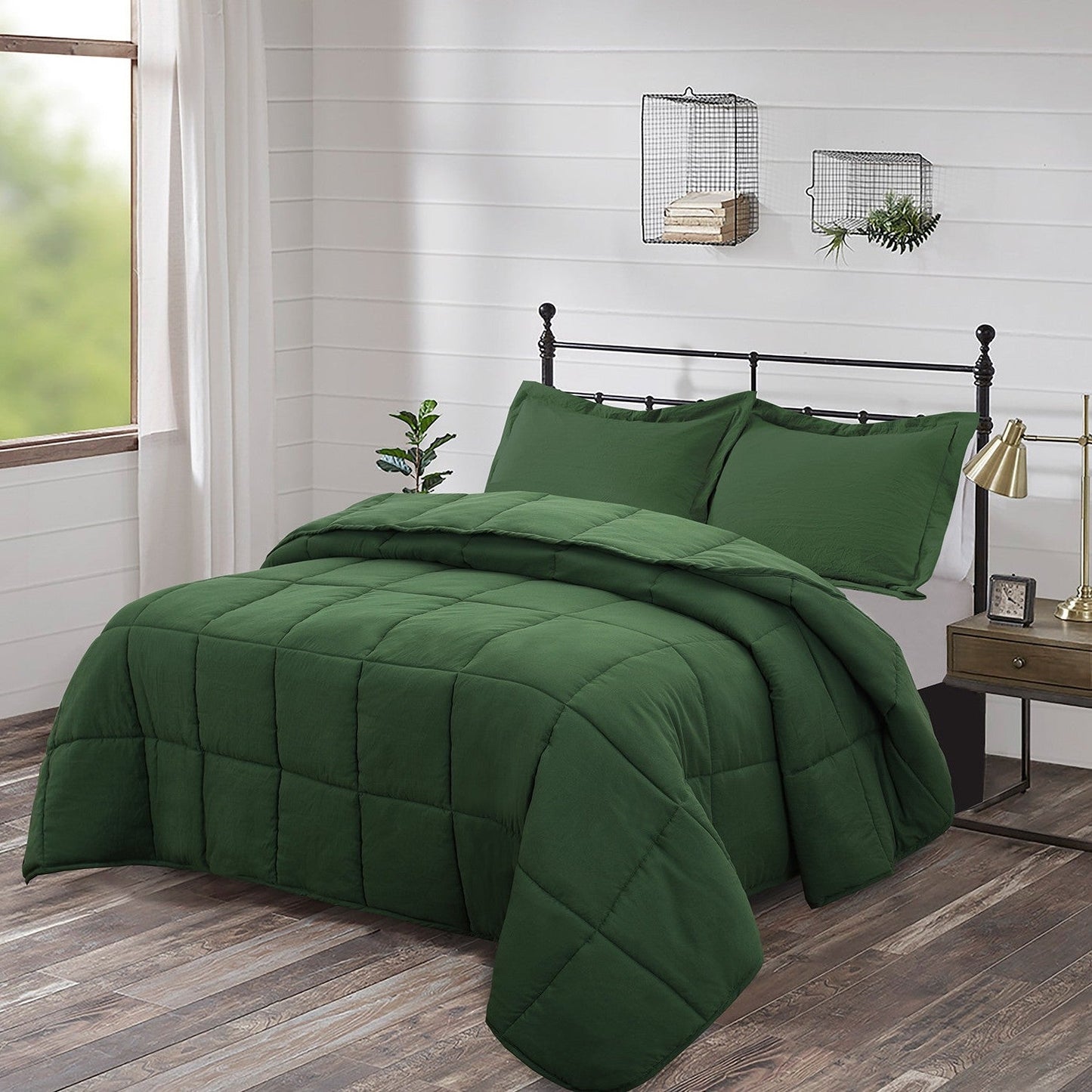 Juego de edredón reversible de microfibra verde tamaño Queen de 3 piezas