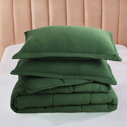 Juego de edredón reversible de microfibra verde tamaño Queen de 3 piezas