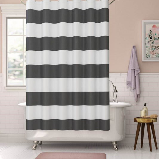 72 x 70 inch Polyester Grey White Nautical Ocean Beach Striped Shower Curtain - Tampa Home & Garden Store