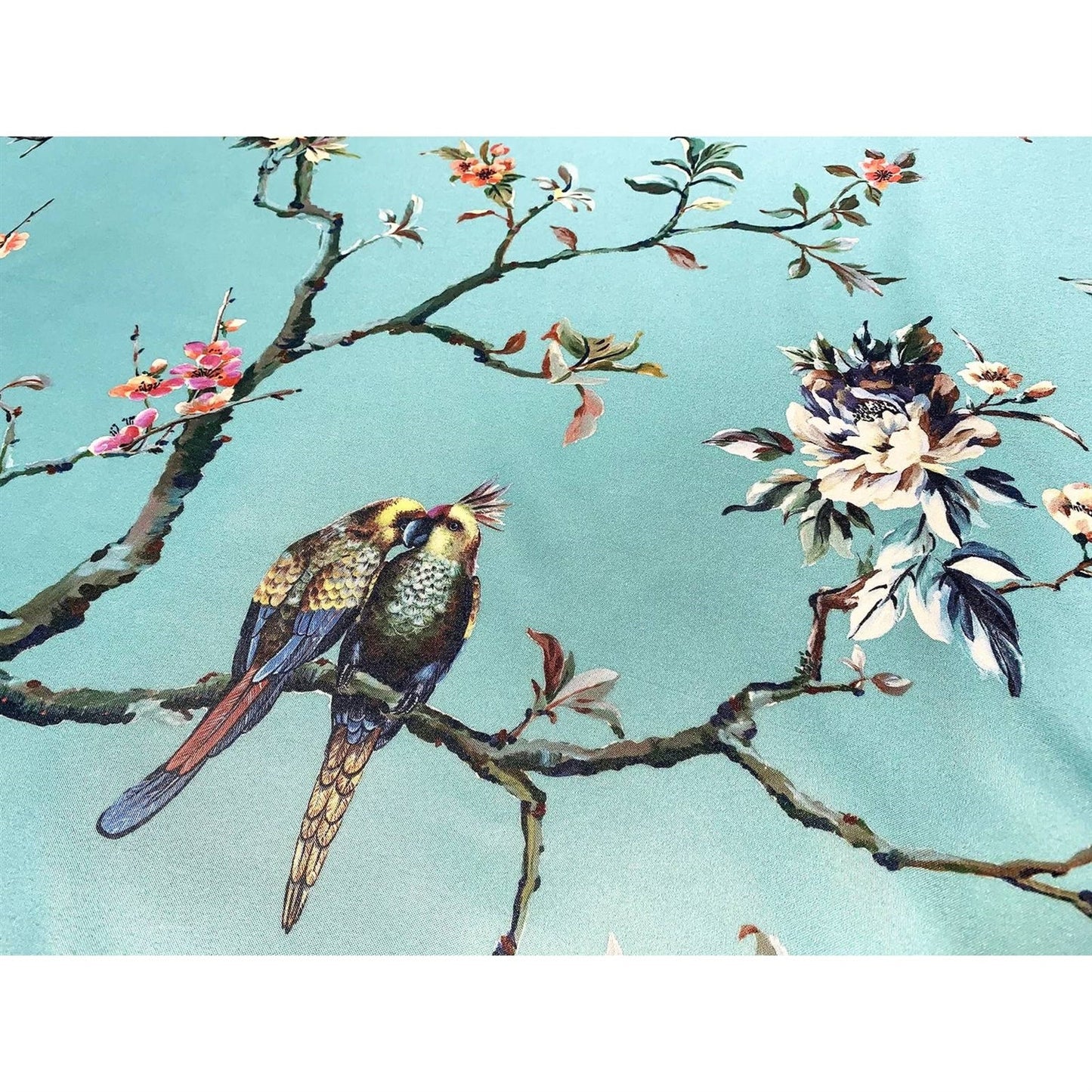 Cortina de ducha estilo japonés de 72 pulgadas, azul verdoso, floral, árbol, pájaro, mariposa