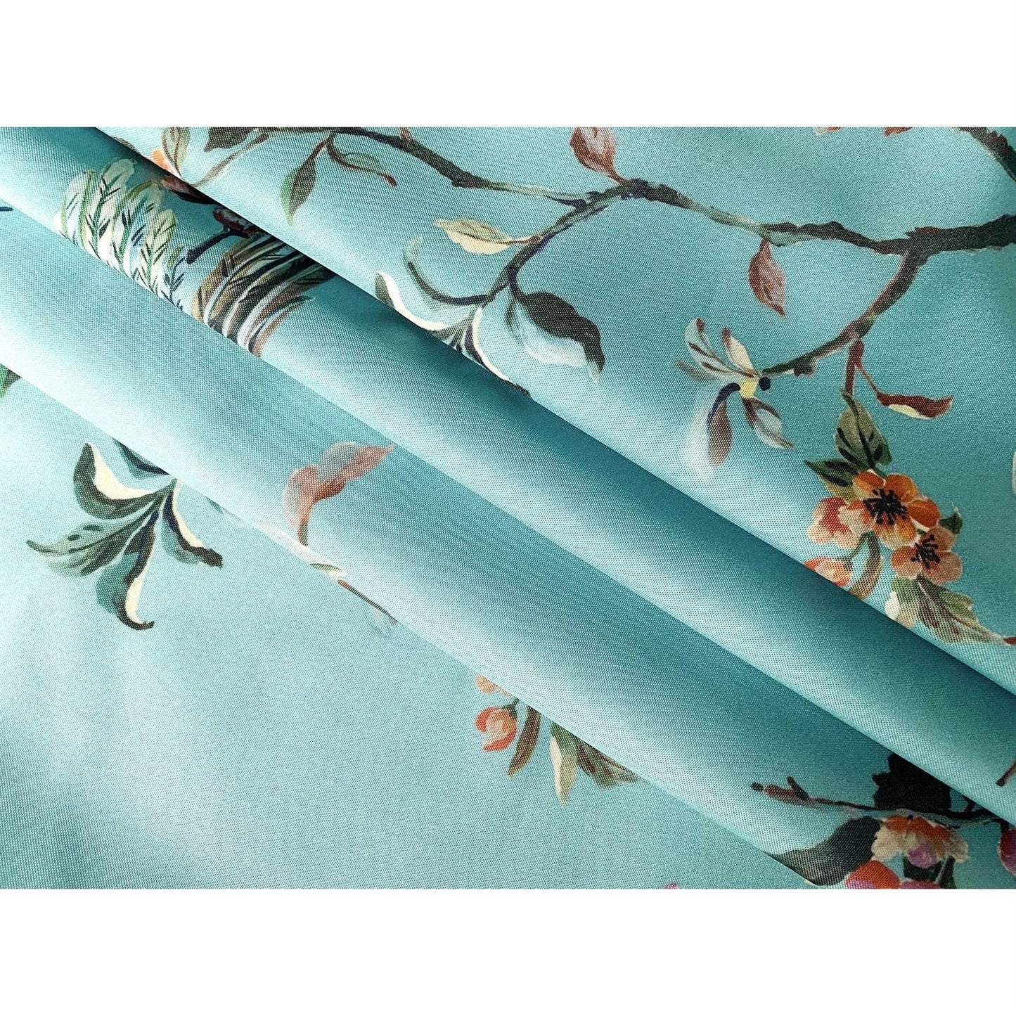 Cortina de ducha estilo japonés de 72 pulgadas, azul verdoso, floral, árbol, pájaro, mariposa