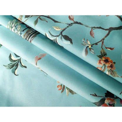Cortina de ducha estilo japonés de 72 pulgadas, azul verdoso, floral, árbol, pájaro, mariposa