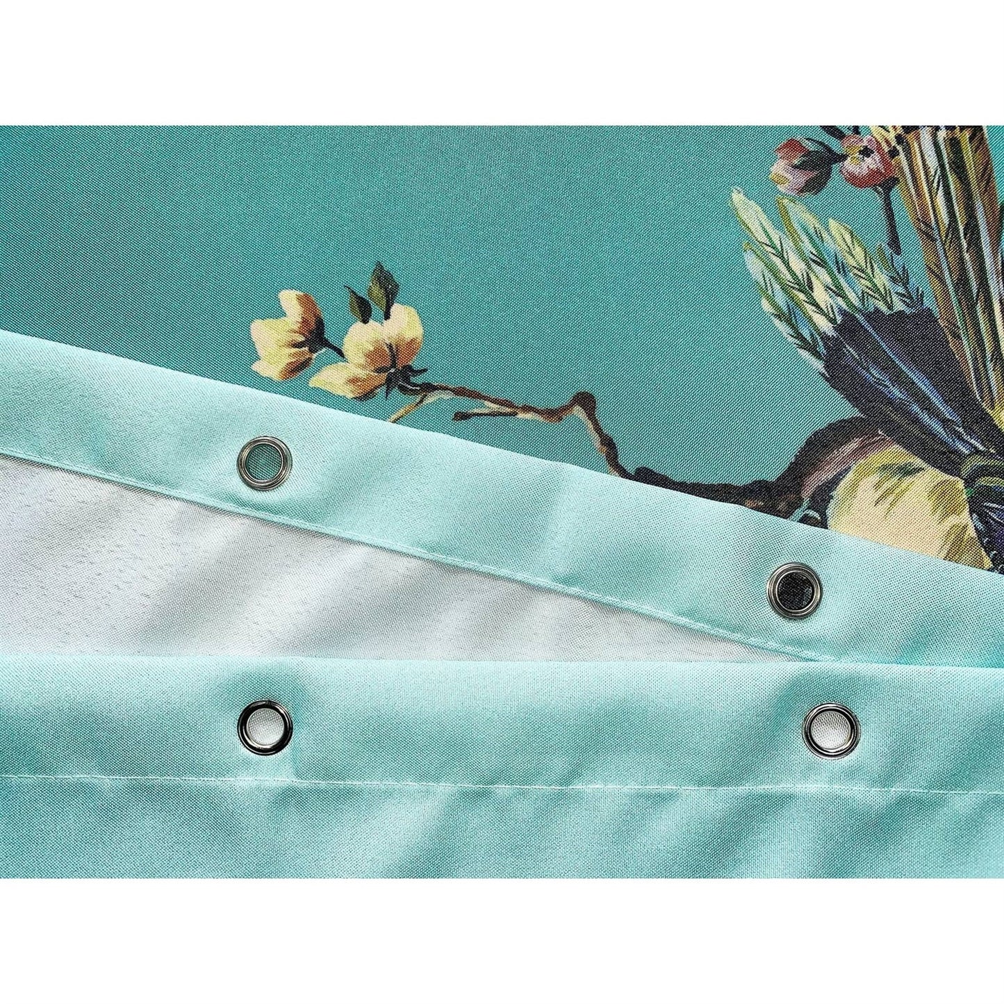 Cortina de ducha estilo japonés de 72 pulgadas, azul verdoso, floral, árbol, pájaro, mariposa