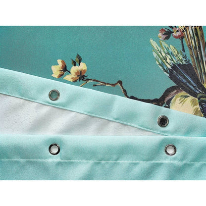 Cortina de ducha estilo japonés de 72 pulgadas, azul verdoso, floral, árbol, pájaro, mariposa