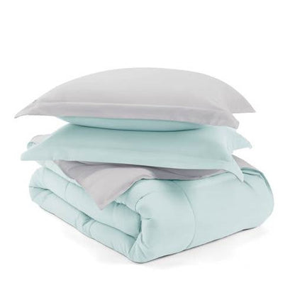 Juego de edredón reversible de microfibra de 3 piezas tamaño Matrimonial/Queen, azul aguamarina y gris