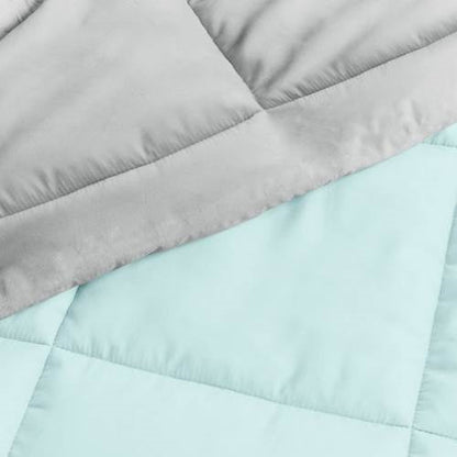 Juego de edredón reversible de microfibra de 3 piezas tamaño Matrimonial/Queen, azul aguamarina y gris
