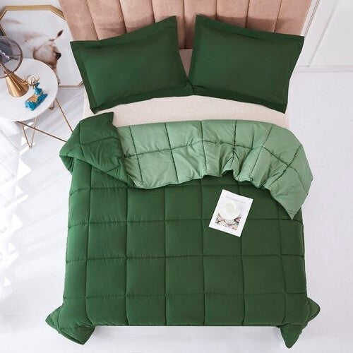 Juego de edredón tradicional reversible de microfibra de 3 piezas para cama individual/individual XL en color verde