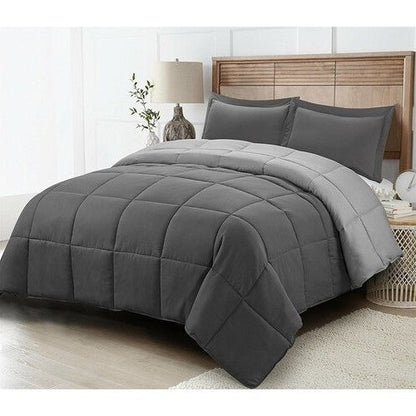 Juego de edredón tradicional reversible de microfibra de 3 piezas tamaño Twin/Twin XL en gris