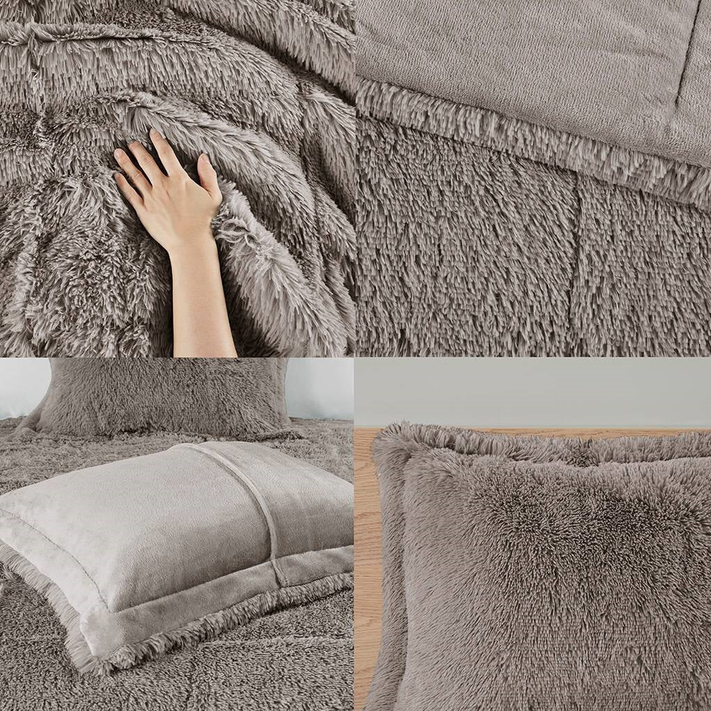 Juego de edredón de 2 piezas de felpa suave gris efecto pelo sintético tamaño Twin/Twin XL con fundas de almohada
