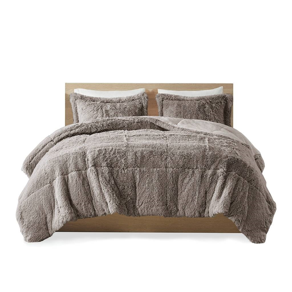 Juego de edredón de 2 piezas de felpa suave gris efecto pelo sintético tamaño Twin/Twin XL con fundas de almohada