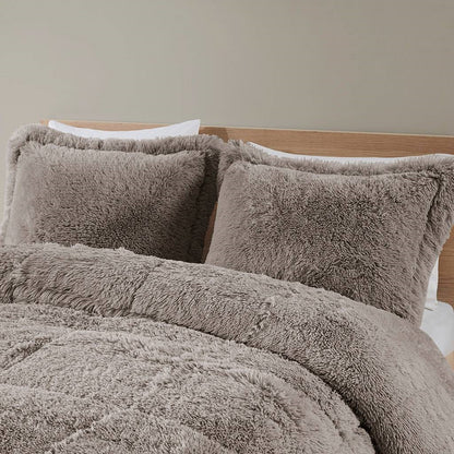 Juego de edredón de 2 piezas de felpa suave gris efecto pelo sintético tamaño Twin/Twin XL con fundas de almohada