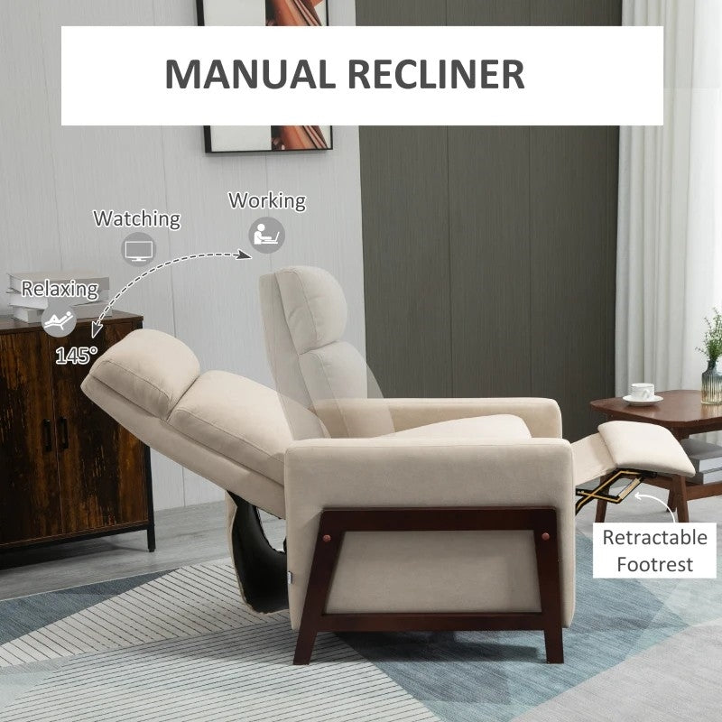 Sillón reclinable manual tapizado moderno con reposabrazos y reposapiés gris