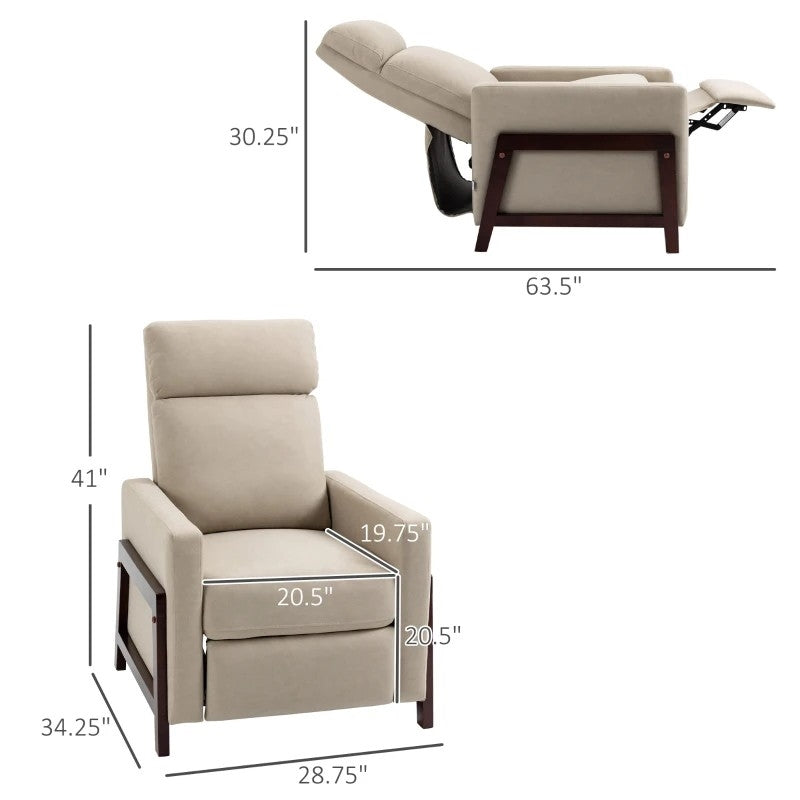 Sillón reclinable manual tapizado moderno con reposabrazos y reposapiés gris