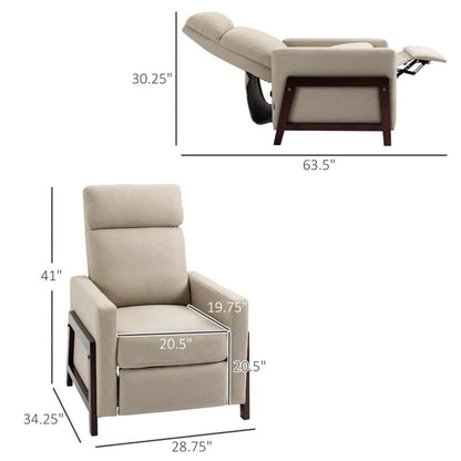 Sillón reclinable manual tapizado moderno con reposabrazos y reposapiés gris