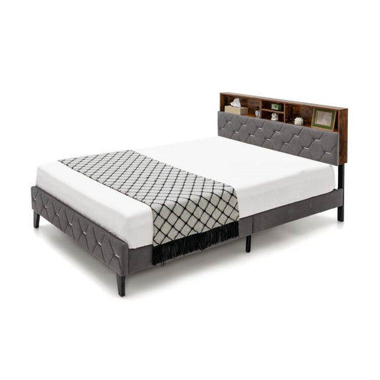 Full Size Velvet Upholstered Open/Close Storage Headboard Platform Bed - Tampa Home & Garden Store