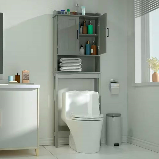Over the Toilet Bathroom Storage Cabinet Shelving Unit in Grey Wood Finish - Tampa Home & Garden Store