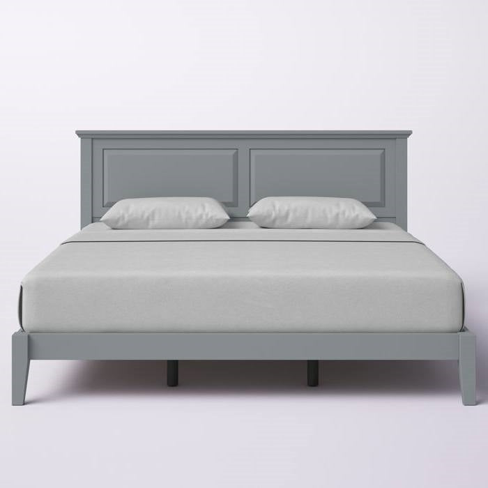 Marco de cama de plataforma tradicional King de madera maciza de roble con cabecero en gris