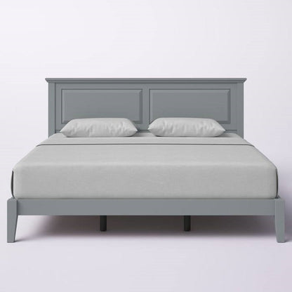 Marco de cama de plataforma tradicional King de madera maciza de roble con cabecero en gris