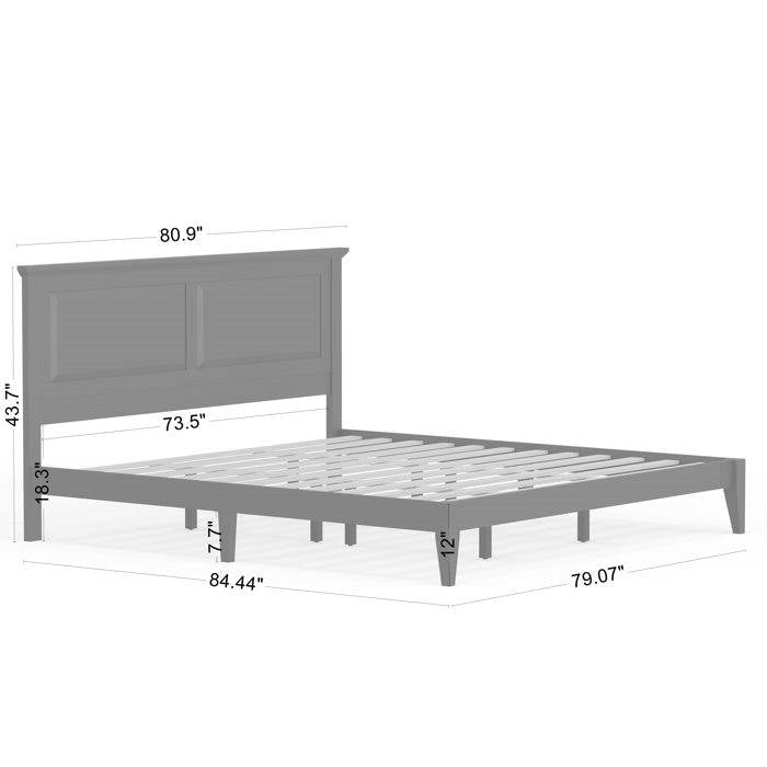 Marco de cama de plataforma tradicional King de madera maciza de roble con cabecero en gris