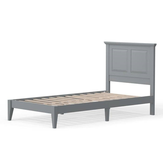 Twin Traditional Solid Oak Wooden Platform Bed Frame with Headboard in Grey - Tampa Home & Garden Store