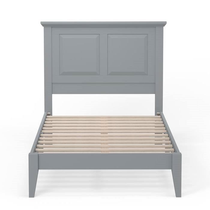 Base de cama de plataforma doble tradicional de madera maciza de roble con cabecero en color gris