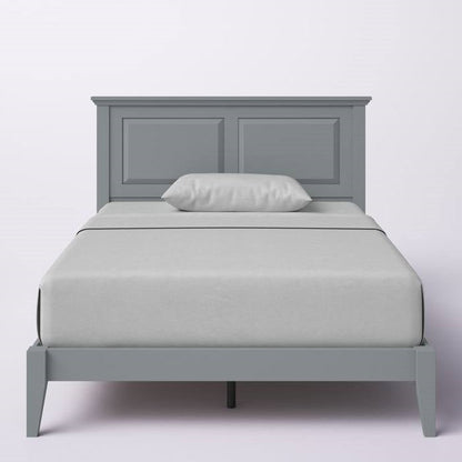 Base de cama de plataforma doble tradicional de madera maciza de roble con cabecero en color gris