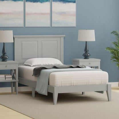 Base de cama de plataforma doble tradicional de madera maciza de roble con cabecero en color gris