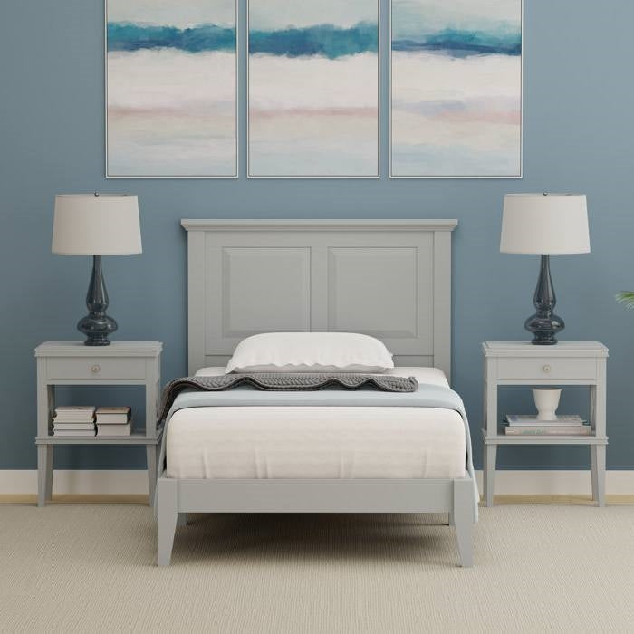 Base de cama de plataforma doble tradicional de madera maciza de roble con cabecero en color gris