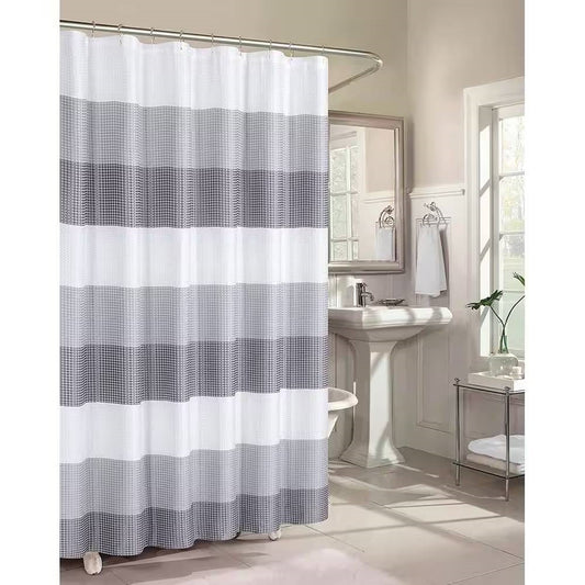 72-inch Grey White Striped Luxurious Textured Polyester Fabric Shower Curtain - Tampa Home & Garden Store