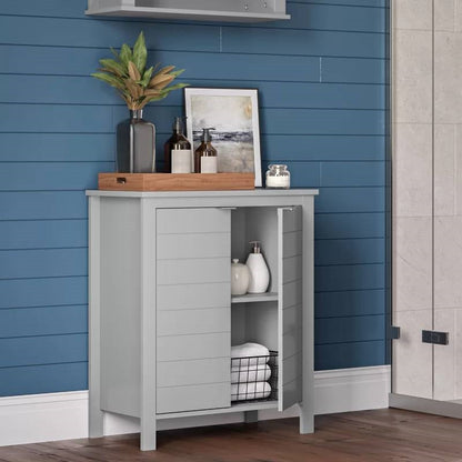 Gabinete para ropa de baño con estante de almacenamiento en acabado de madera gris