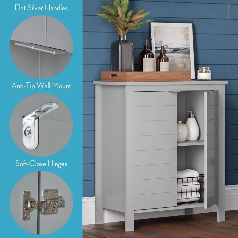 Gabinete para ropa de baño con estante de almacenamiento en acabado de madera gris