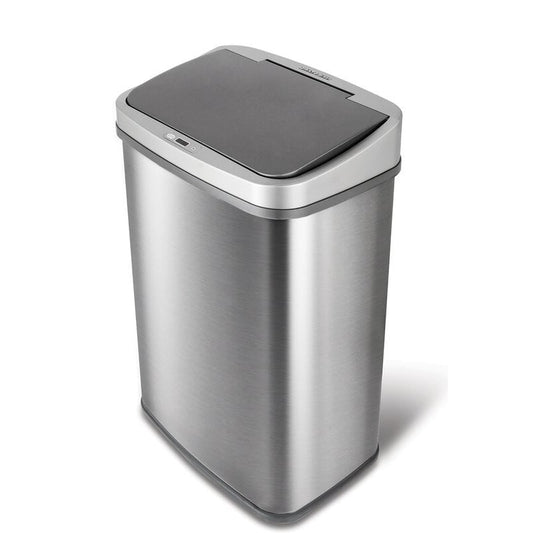 Bote de basura de cocina de acero inoxidable gris de 13 galones con tapa con sensor de movimiento