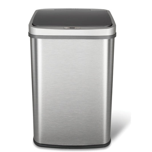 Bote de basura de cocina de acero inoxidable gris de 13 galones con tapa con sensor de movimiento