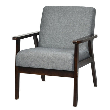 Sillón Ancho Clásico Retro Moderno de Lino Gris con Estructura de Madera Espresso