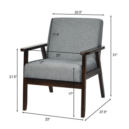 Sillón Ancho Clásico Retro Moderno de Lino Gris con Estructura de Madera Espresso